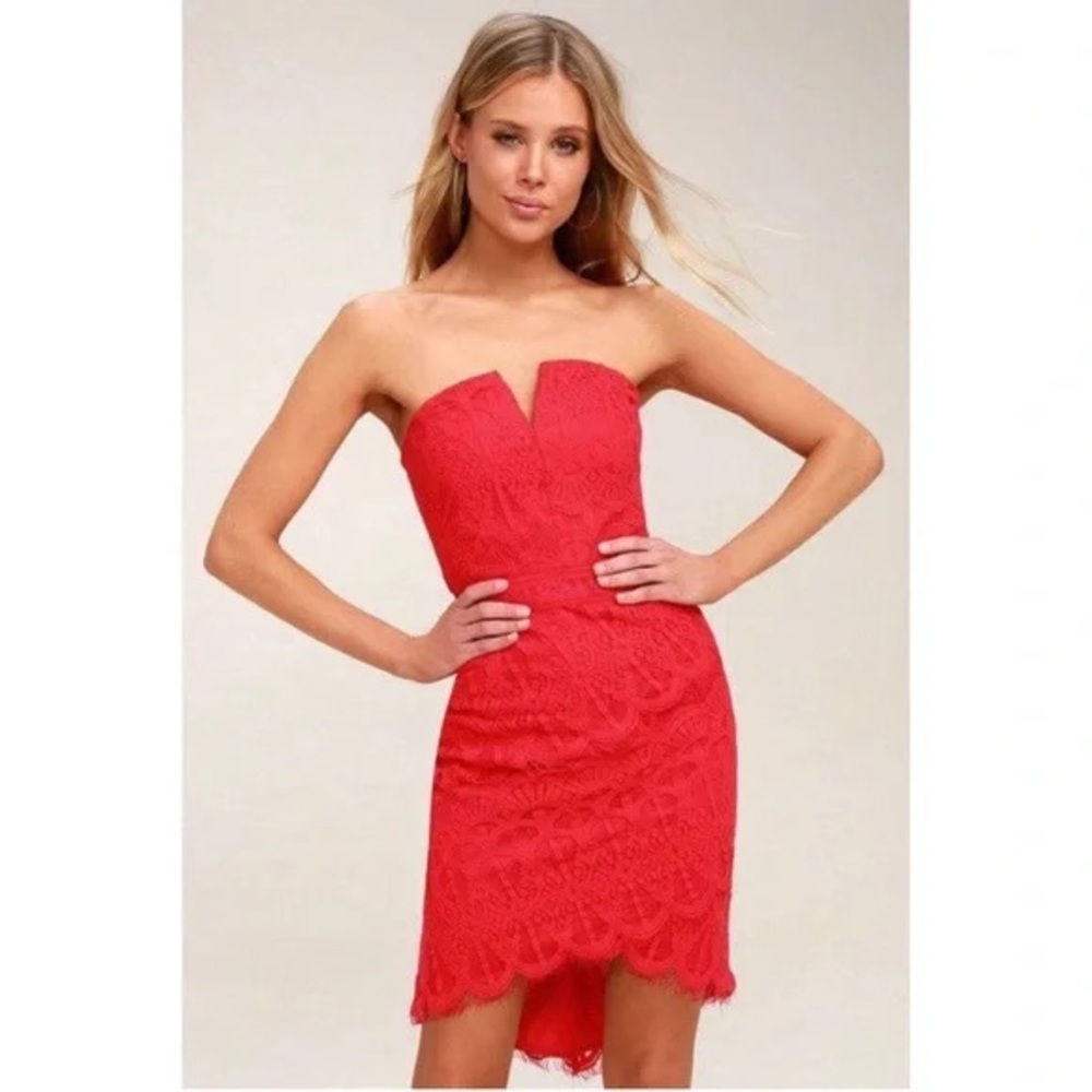 Adelyn Rae Strapless Red Lace Dress Size Small
